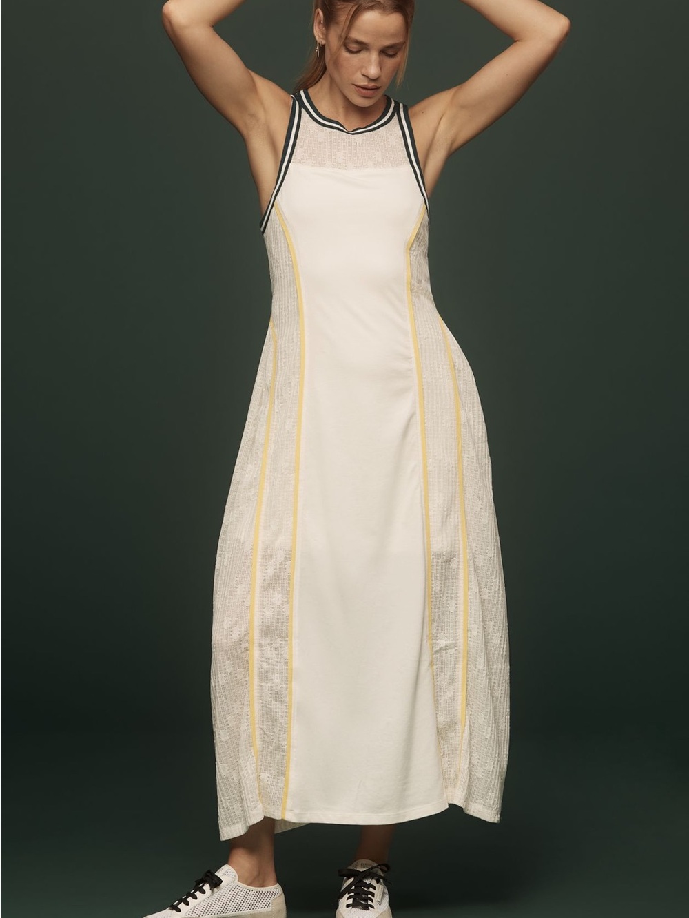 Anthropologie White Maxi Dress with Yellow Piping
